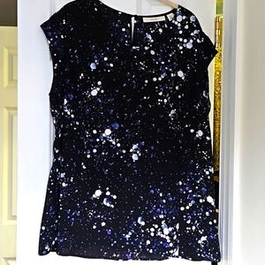 Sejour Blouse: Navy, royal blue + white: cap sleeve. 14W. EUC